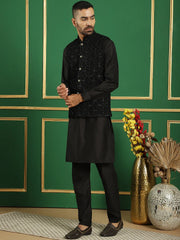 Men's Velvet Nehru Jacket With Solid Kurta Pyjama-JOKPWC-592B