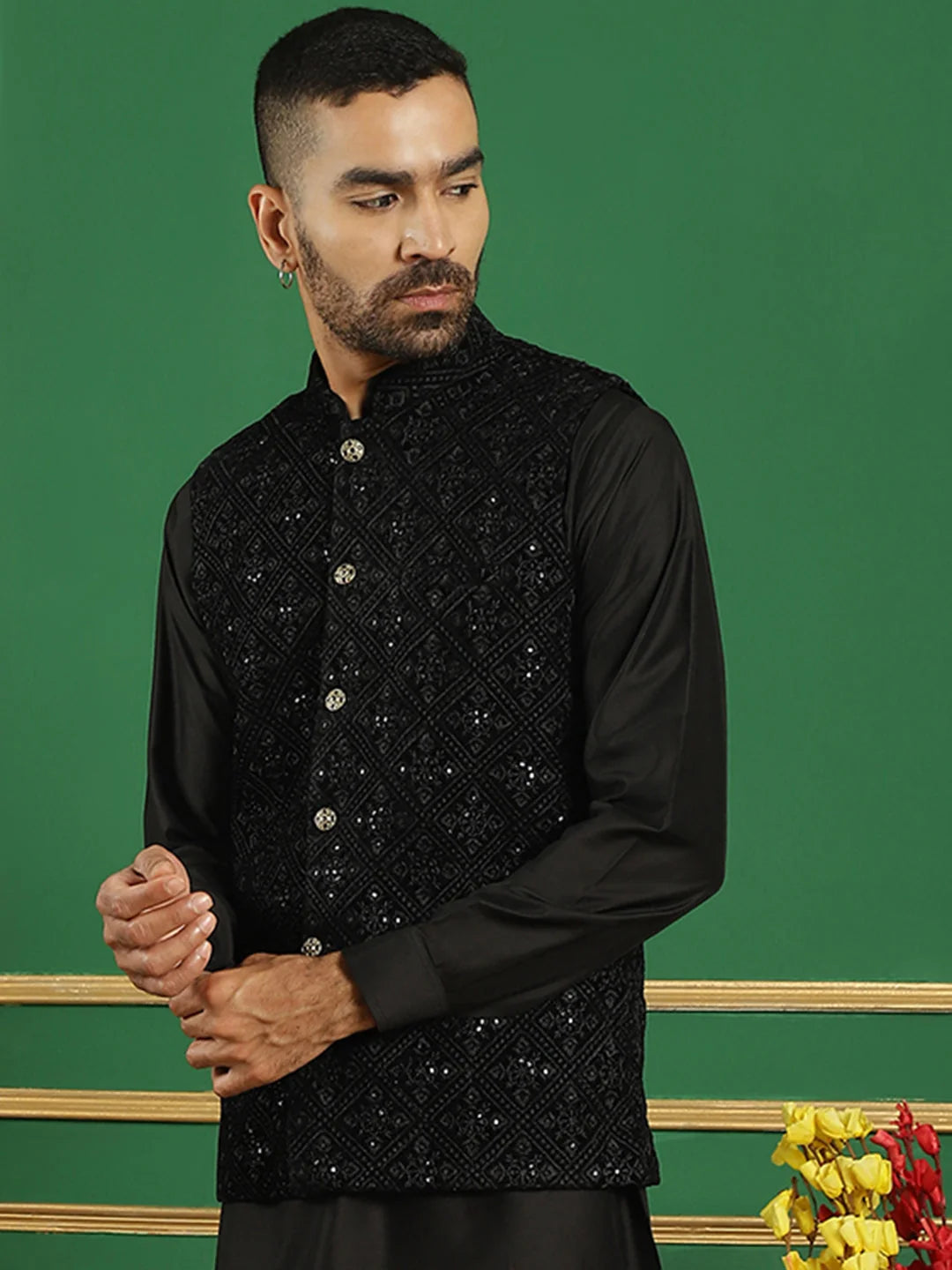 Black Velvet Nehru Jacket: Stylish Men's Ethnic Wear Jacket
