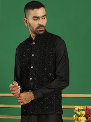 Men's Sequins Velvet Nehru Jacket-JOWC-4099Black