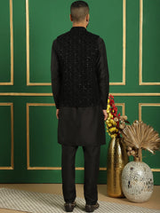 Men's Velvet Nehru Jacket With Solid Kurta Pyjama-JOKPWC-592B