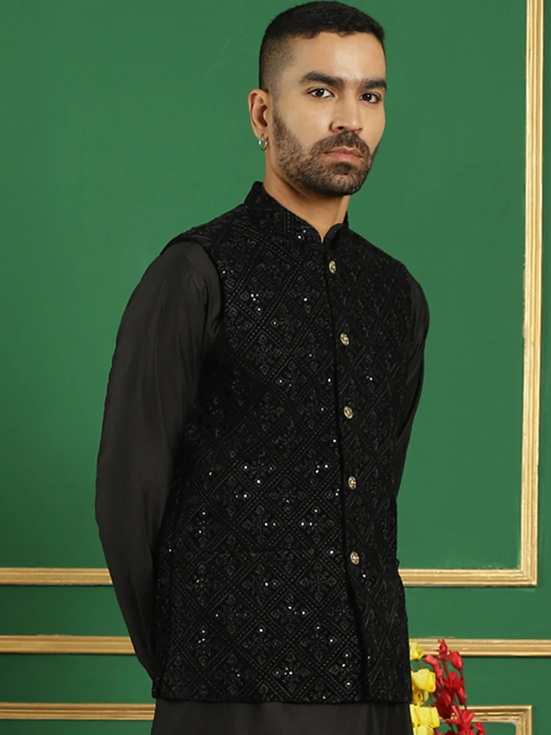 Black Velvet Nehru Jacket: Stylish Men's Ethnic Wear Jacket