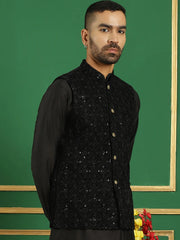 Men's Sequins Velvet Nehru Jacket-JOWC-4099Black