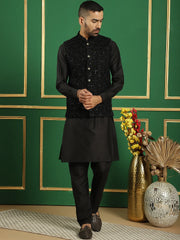 Men's Sequins Velvet Nehru Jacket-JOWC-4099Black