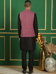 Men's Velvet Nehru Jacket With Solid Kurta Pyjama-JOKPWC-592