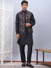 Embossed Nehru Jacket With Solid Kurta Pyjama Set-JOKPWC-52B