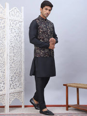 Embossed Nehru Jacket With Solid Kurta Pyjama Set-JOKPWC-52B