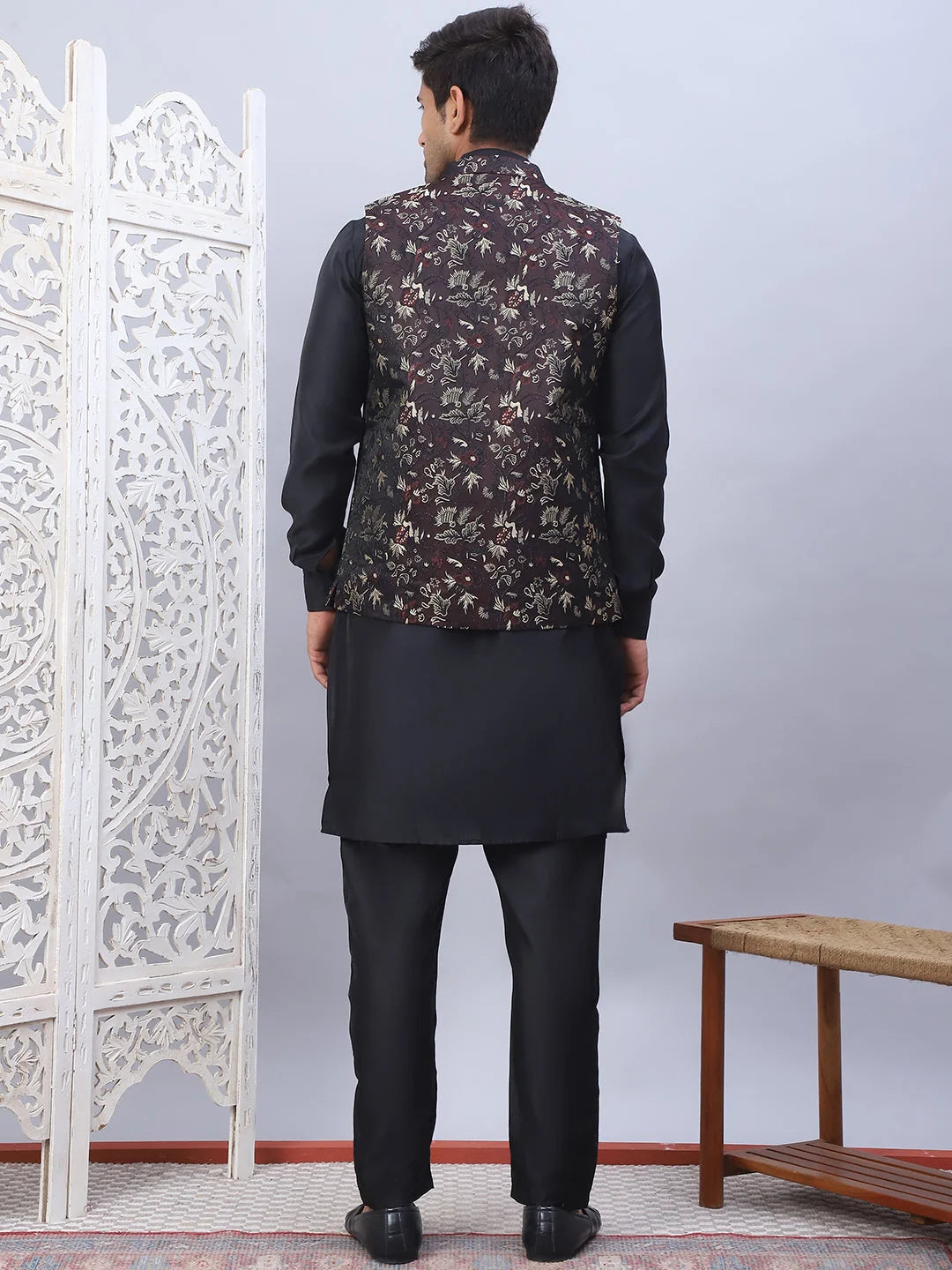 Maroon Embossed Nehru Jacket with Kurta Pajama Set | Ethnic Wear
