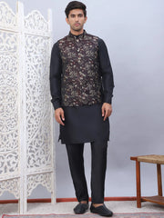 Embossed Nehru Jacket With Solid Kurta Pyjama Set-JOKPWC-52B