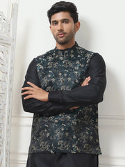 Embossed Nehru Jacket With Solid Kurta Pyjama Set-JOKPWC-592B