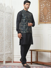 Embossed Nehru Jacket With Solid Kurta Pyjama Set-JOKPWC-592B