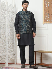 Embossed Nehru Jacket With Solid Kurta Pyjama Set-JOKPWC-592B