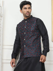 Embroidered Nehru Jacket With Solid Kurta Pyjama Set-JOKPWC-592BW