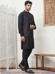 Embroidered Nehru Jacket With Solid Kurta Pyjama Set-JOKPWC-592BW