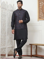 Embroidered Nehru Jacket With Solid Kurta Pyjama Set-JOKPWC-592BW