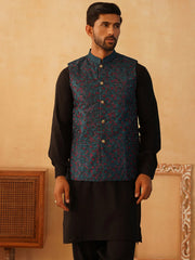 Embroidered Nehru Jacket With Solid Kurta Pyjama Set-JOKPWC-592B