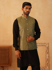 Embroidered Nehru Jacket With Solid Kurta Pyjama Set-JOKPWC-59Q2B