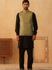 Embroidered Nehru Jacket With Solid Kurta Pyjama Set-JOKPWC-59Q2B