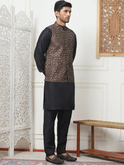 Embroidered Nehru Jacket With Solid Kurta Pyjama Set-JOKPWC-59W2B