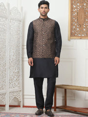Embroidered Nehru Jacket With Solid Kurta Pyjama Set-JOKPWC-59W2B