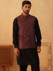 Embroidered Nehru Jacket With Solid Kurta Pyjama Set-JOKPWC-5912B