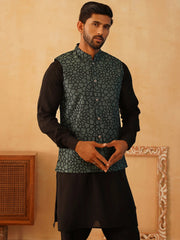 Embroidered Nehru Jacket With Solid Kurta Pyjama Set-JOKPWC-5922B