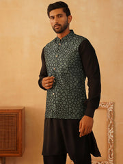 Embroidered Nehru Jacket With Solid Kurta Pyjama Set-JOKPWC-5922B