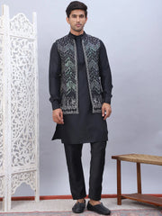 Embroidered Nehru Jacket With Solid Kurta Pyjama Set-JOKPWC-592