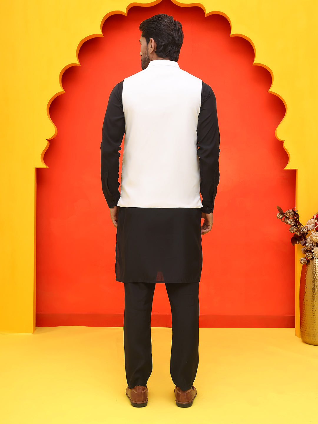 DesiQlo Men Embroidered Nehru Jacket and Kurta Pyjama S - JO 4whi 2