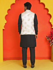 Embossed  Nehru Jacket With Solid Kurta Pyjama ( JOKPWC 592B 4130 Cream )