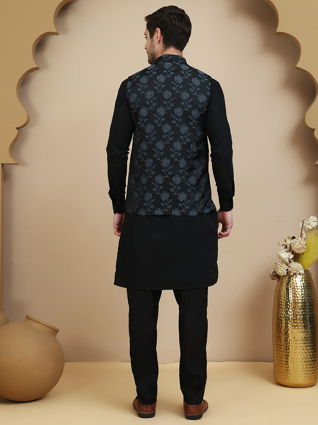 DesiQlo Men Self Design Nehru Jacket and Kurta Pyjama S - JO 33grey