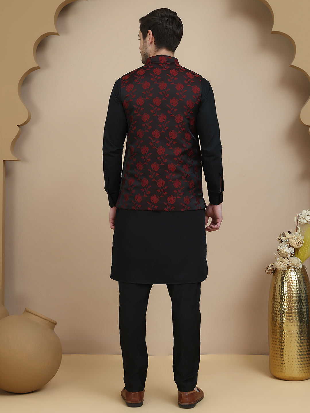 DesiQlo Men Self Design Nehru Jacket and Kurta Pyjama Set...