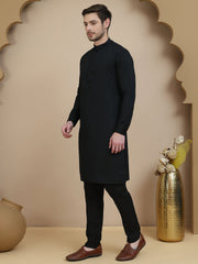 Embossed Nehru Jacket with Solid Kurta Set for Men ( JOKPWC 592B 4133 Maroon )