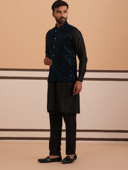 Luxury Velvet Nehru Jacket Paired with Solid Kurta Pyjama ( JOKPWC 592B 4144 B 4144Navy )