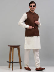 Men Nehru Jacket with White Kurta Pyjama-JOKPWC