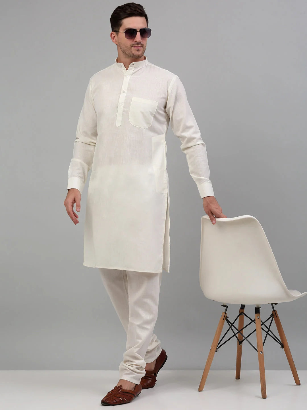 Men's Nehru Jacket & White Kurta Pajama Set - Ethnic Style