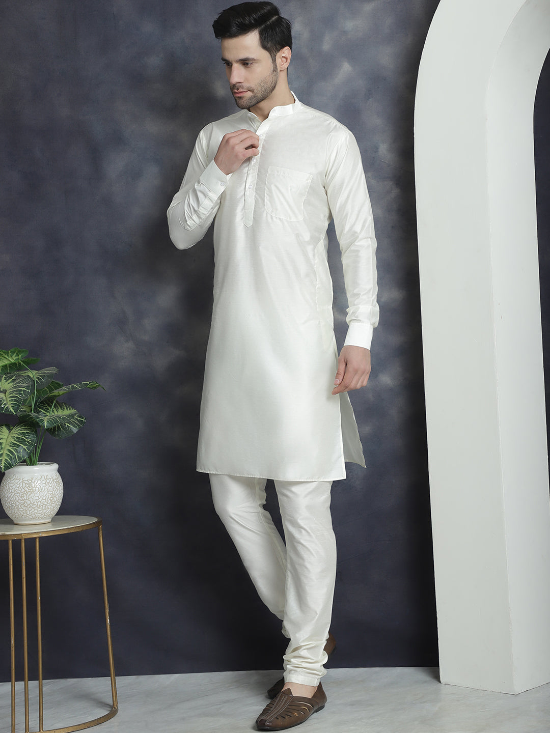 DesiQlo Men Solid Nehru Jacket and Kurta Pyjama Set - Yellow