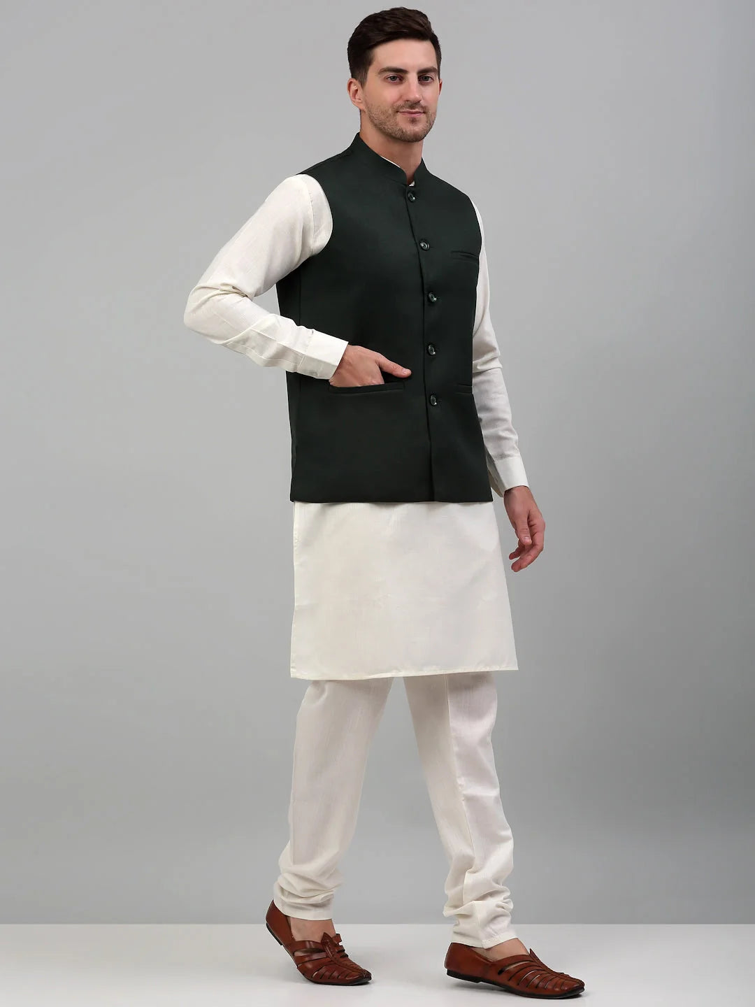 Nehru Jacket with White Kurta Pajama for Men | Cotton Set
