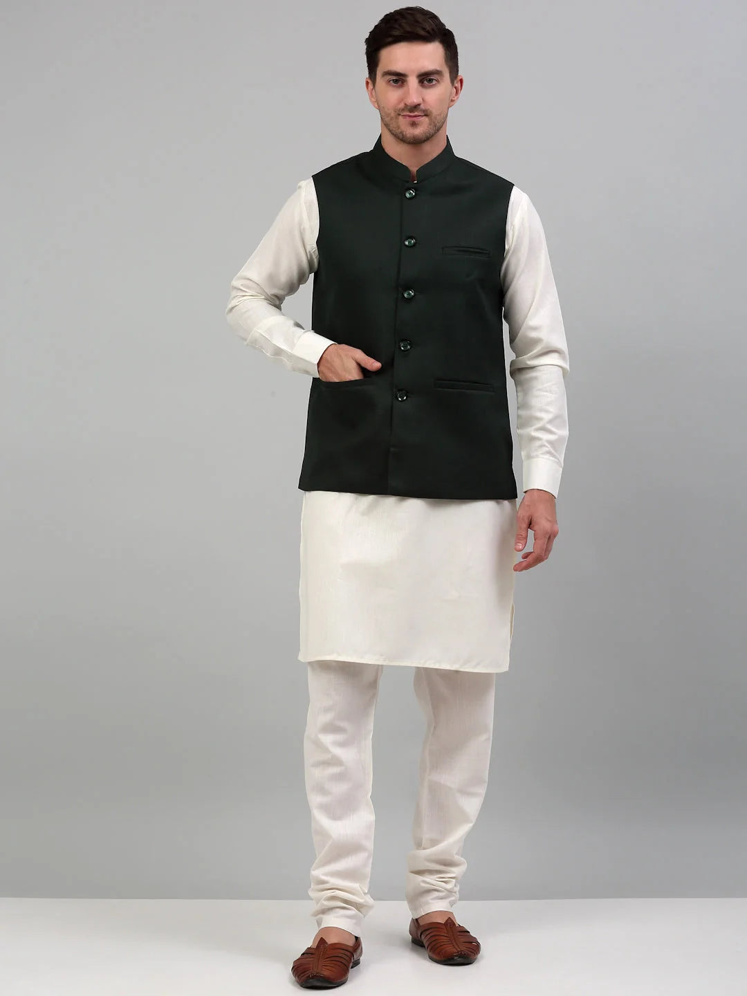 Nehru Jacket with White Kurta Pajama for Men | Cotton Set