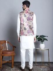 Men's Digital Print and Zari Work Jacket With Kurta Pyjama Set
