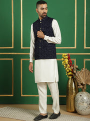 Men's Velvet Nehru Style Jacket With Solid Kurta Pyjama-JOKPWC-592W