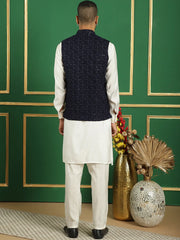 Men's Velvet Nehru Style Jacket With Solid Kurta Pyjama-JOKPWC-592W