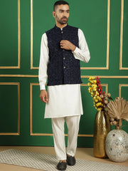 Men's Velvet Nehru Style Jacket With Solid Kurta Pyjama-JOKPWC-592W