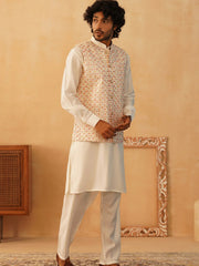 Embroidered Nehru Jacket With Solid Kurta Pyjama Set-JOKPWC-592W