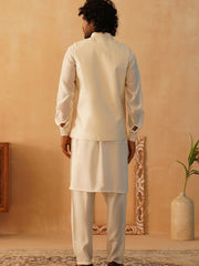 Embroidered Nehru Jacket With Solid Kurta Pyjama Set-JOKPWC-592W