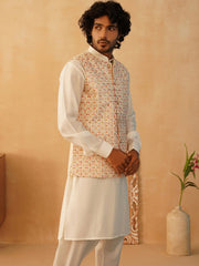 Embroidered Nehru Jacket With Solid Kurta Pyjama Set-JOKPWC-592W