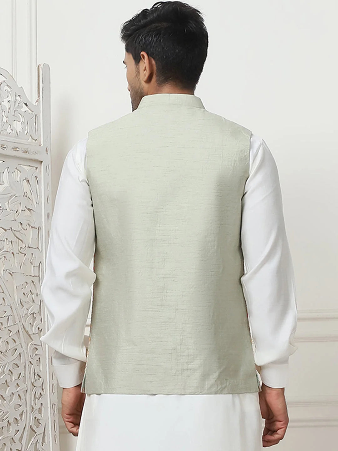 Pista Green Sequin Silk Nehru Jacket | Nehru Jacket Wedding