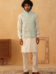 Embroidered Nehru Jacket With Solid Kurta Pyjama Set-TOKPWC-592W