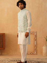 Embroidered Nehru Jacket With Solid Kurta Pyjama Set-TOKPWC-592W
