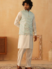 Embroidered Nehru Jacket With Solid Kurta Pyjama Set-TOKPWC-592W