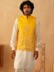 Embroidered Nehru Jacket With Solid Kurta Pyjama Set-JOUKPC-592W